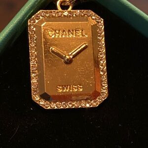 Gold-Tone Rectangular Charm with Crystal Border